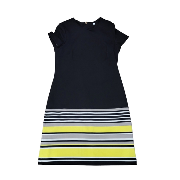 Calvin Klein Performance Dresses & Skirts - Calvin Klein Black Striped Hem Sheath Dress Short Sleeves Knee Length